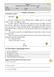 English Worksheet: Written Test on the topic School