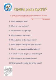 English Worksheet: dates and times