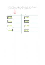 English worksheet: 24hr clock sequencing