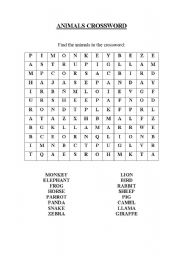 English worksheet: ANIMALS CROSSWORD