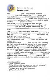 English Worksheet: Story: Trick or treat - Past Tense