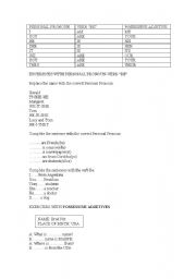 English worksheet: Personal Pronouns and Possessive adjective