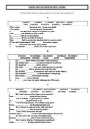 English Worksheet: REPORTING VERBS