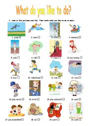 English Worksheet: What do you like to do?
