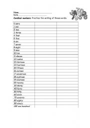 English Worksheet: Cardinal numbers