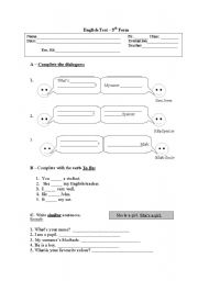 English Worksheet: Test - 1st written English test