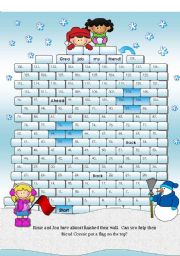 English Worksheet: Snow Fort Winter Board Game with 48 Word Cards (over 100 spaces on the board)