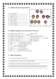 English Worksheet: Review for Some/any, Fanily, Simple Present