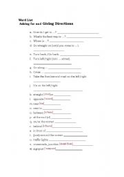 English worksheet: Asking and giving for directions