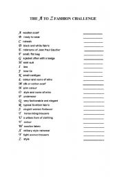 English Worksheet: The A to Z Fashion Challenge