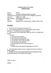 English worksheet: NUMBERS GAME