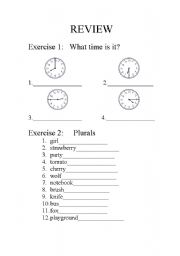 English worksheet: the time and regular plurals