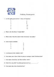 English Worksheet: Holiday Trivia Challenge