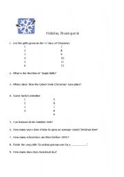 English worksheet: Holiday Trivia Challenge