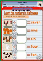 English Worksheet: Learn the numbers in Halloween