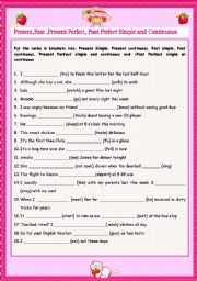 English Worksheet: MIXED VERBAL TENSE: PRESENT SIMPLE, PRESENT CONTINUOUS, PAST SIMPLE, PAST CONTINUOUS, PRESENT PERFECT SIMPLE AND PAST PERFECT SIMPLE