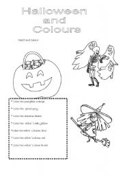 English Worksheet: Halloween and colours