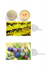 English worksheet: Pictures and descriptions of fruits