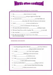 English Worksheet: confusing words:  wait-expect-hope-look forward to & remember/ remind