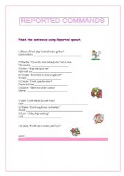 English worksheet: REPORTED COMMANDS