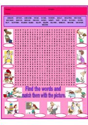 English Worksheet: word search and matching pics for irr verbs key included