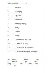 English worksheet: have you ever?