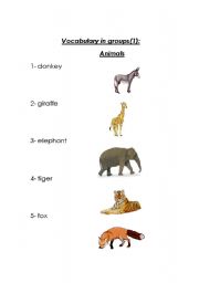 English worksheet: Vocabulary In Groups (1) : Animals