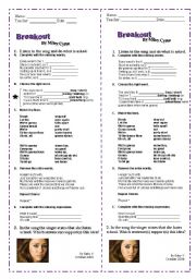 English Worksheet: Breakout - By Miley Cyrus - Song Activity