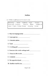 English Worksheet: spelling worksheet