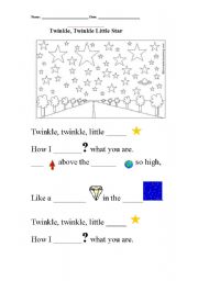 English Worksheet: twinkle, twinkle, little star