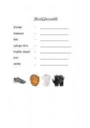 English Worksheet: Baseball Equipment Word Unscramble