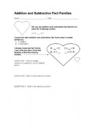 English worksheet: Math Fact Families