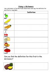 English worksheet: dictionary defination