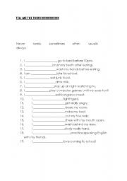 English worksheet: Tell me the truth! 
