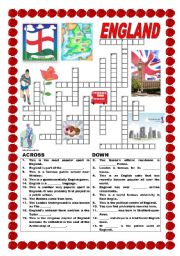 English Worksheet: England - crossword