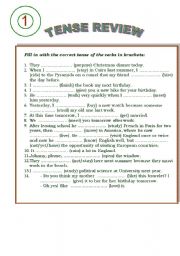 English Worksheet: TENSE REVIEW 