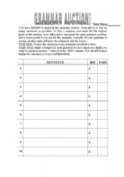 English worksheet: Grammar auction