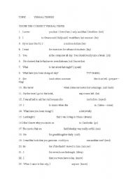 English Worksheet: gap-filling verbal tenses