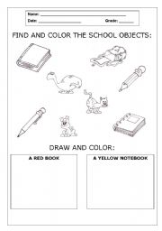 English Worksheet: FIND AND COLOR THE SCHOOL OBJECTS