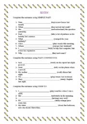 English worksheet: Review Simple Past/Past Continuous/Used to