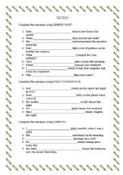 English Worksheet: Review Simple Past/Past Continuous/Used to