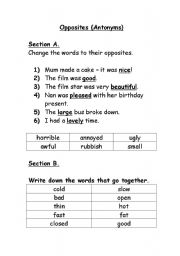 English worksheet: Antonyms