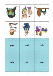 English Worksheet: BINGO ADJECTIVES student cards 1/7