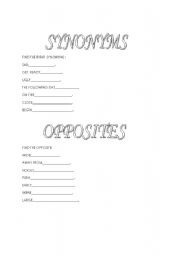 English Worksheet: some important synonyms and opposites