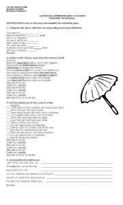 English Worksheet: umbrella rihanna listening activity