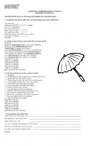 English Worksheet: umbrella rihanna listening activity