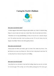 English Worksheet: Caring for the earth