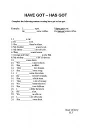 English worksheet: have got - has got