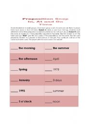 English Worksheet: Time Prepositions - SNAP