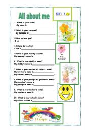 English Worksheet: all about me